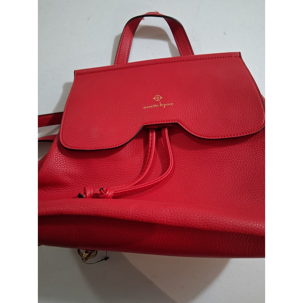 Nanette Lepore Red Pebbled Vegan Leather Convertible Backpack Gold Hardware